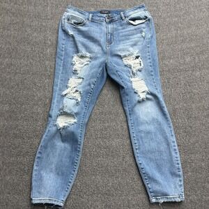 Judy Blue Jeans Womens Blue Denim 13/31 Light Wash Boyfriend Fit Distressed